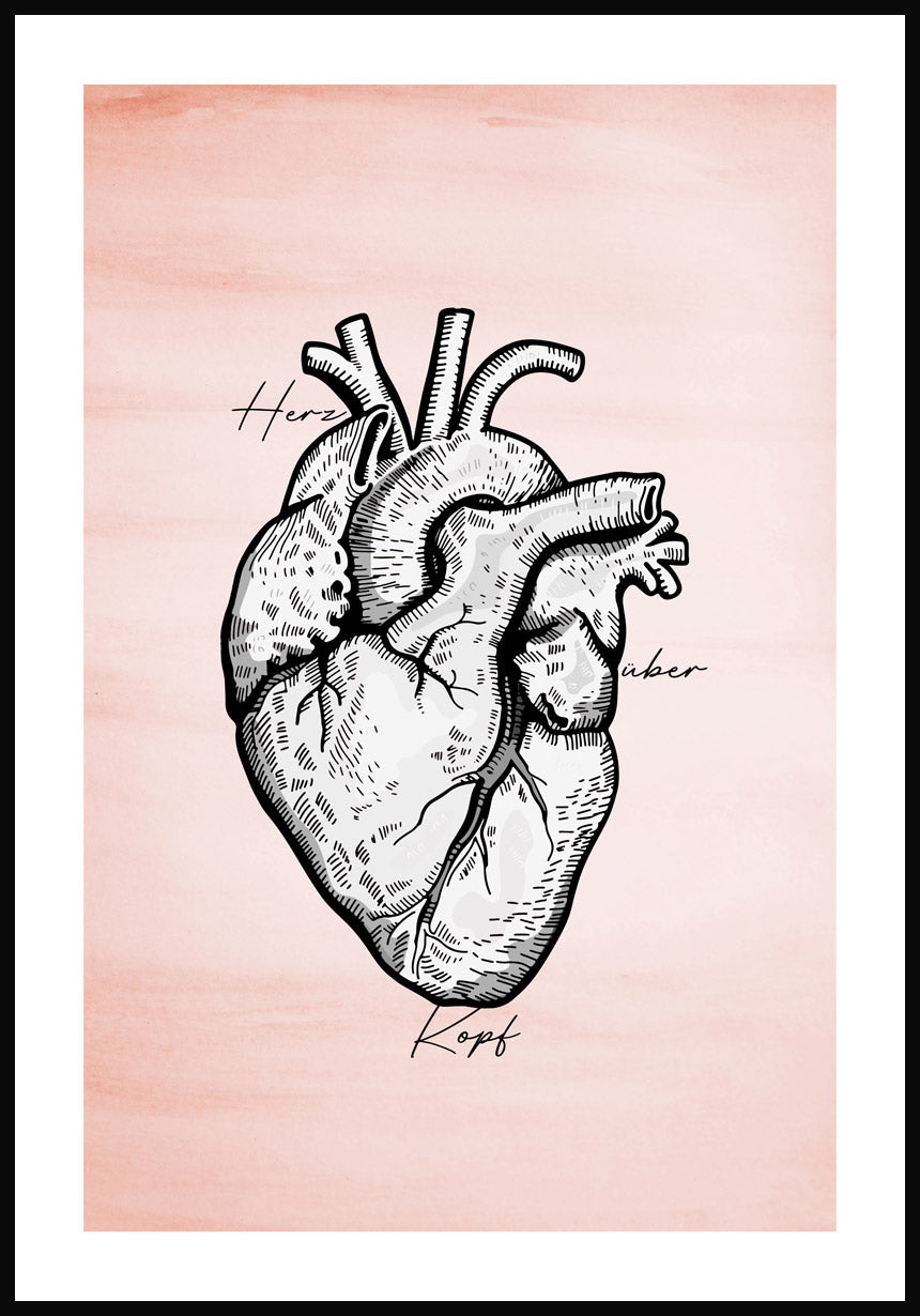 Poster with heart illustration on pastel red background