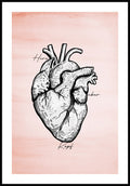Poster with heart illustration on pastel red background