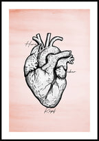 Poster with heart illustration on pastel red background