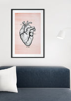 Poster with heart illustration on pastel red background for the living room