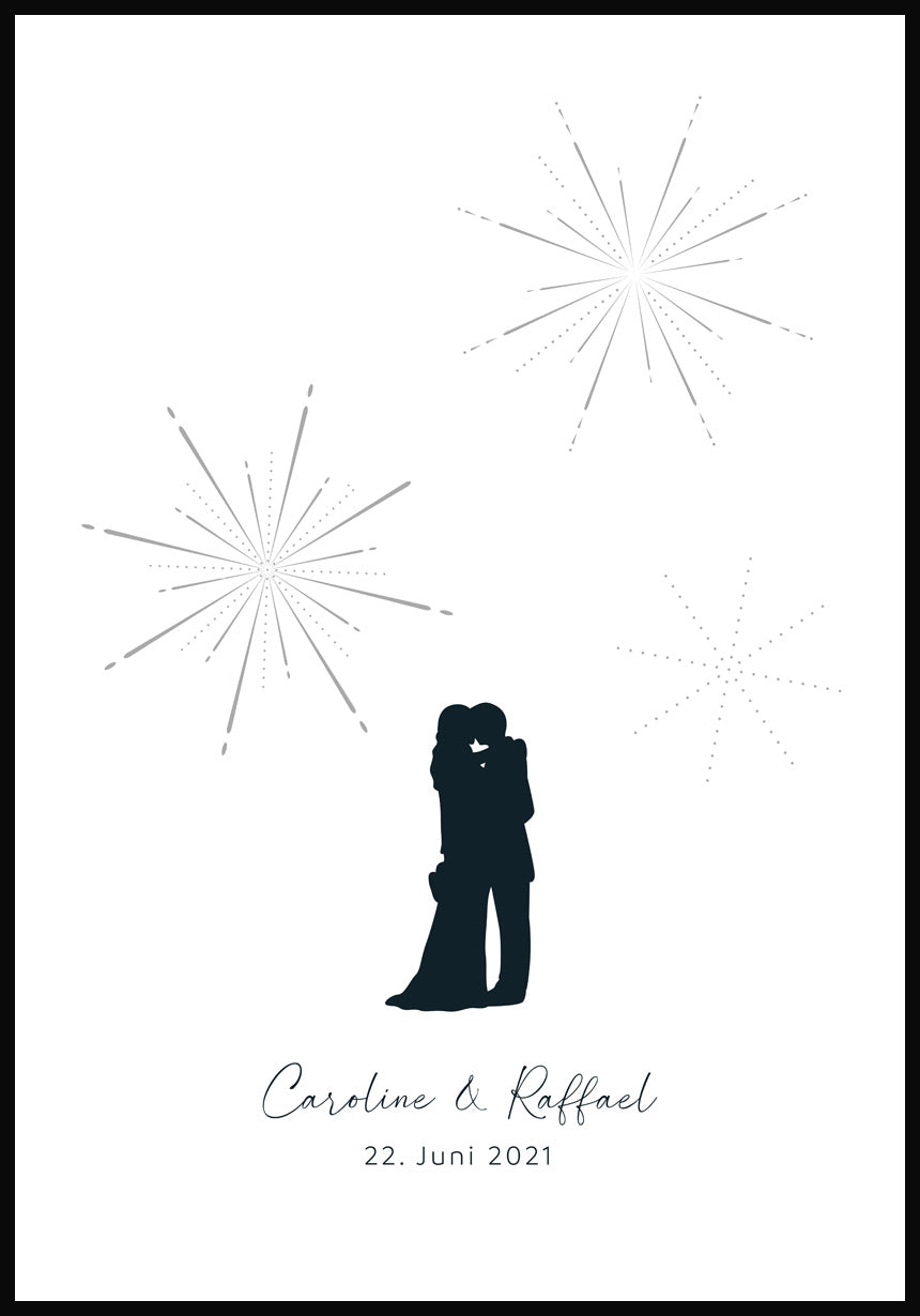 personalisierpares Fingerabdruck Poster Feuerwerk zur Hochzeit