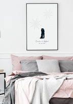 personalisierpares Fingerabdruck Poster Feuerwerk zur Hochzeit im Schlafzimmer