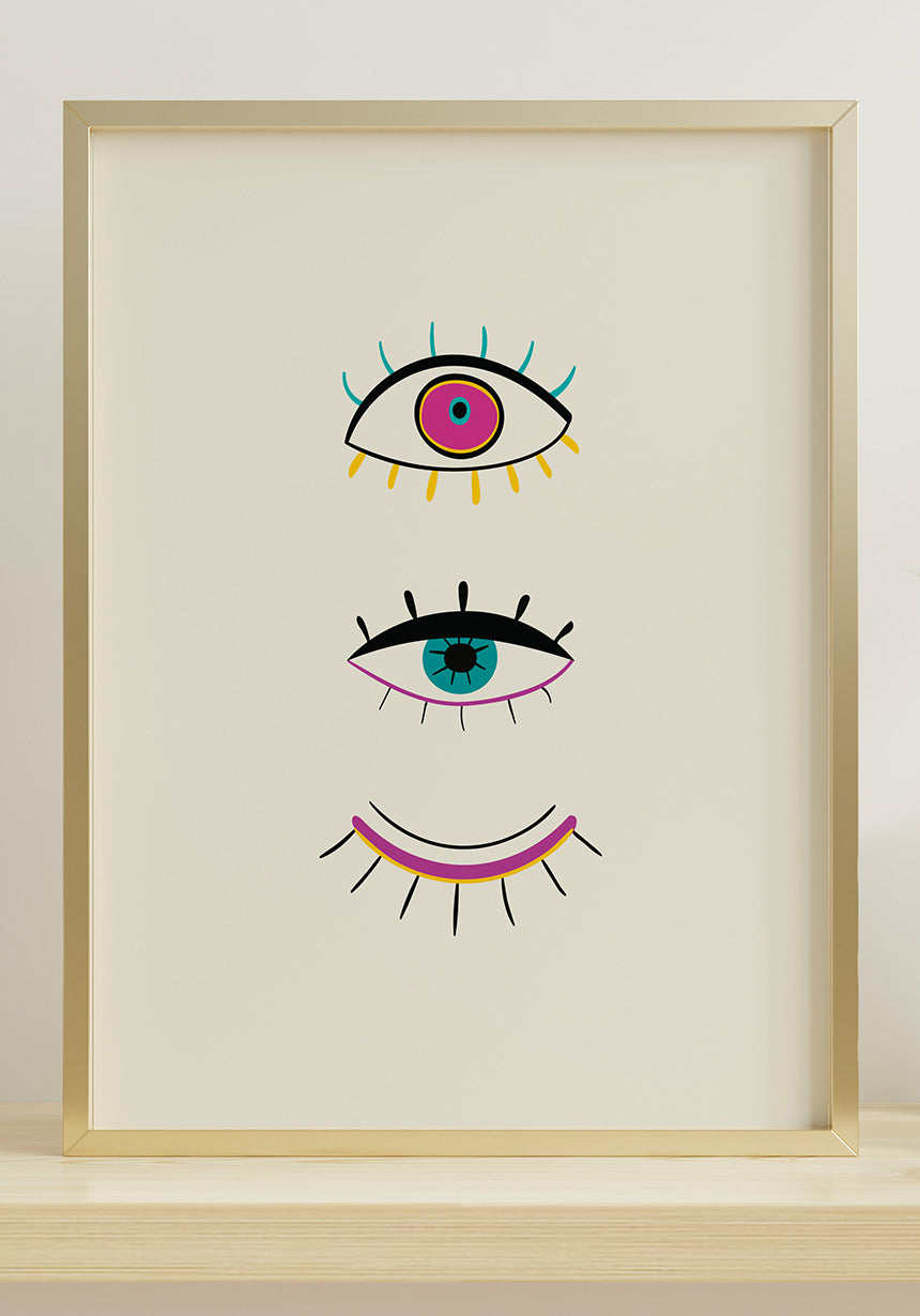 illustration poster eye impact in golden frame