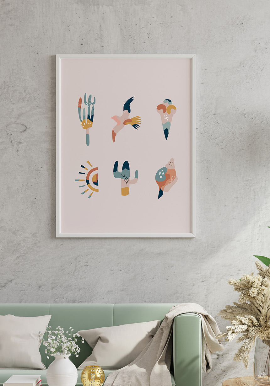 Illustrations Poster Boho Collection Summer Vibes in the living room