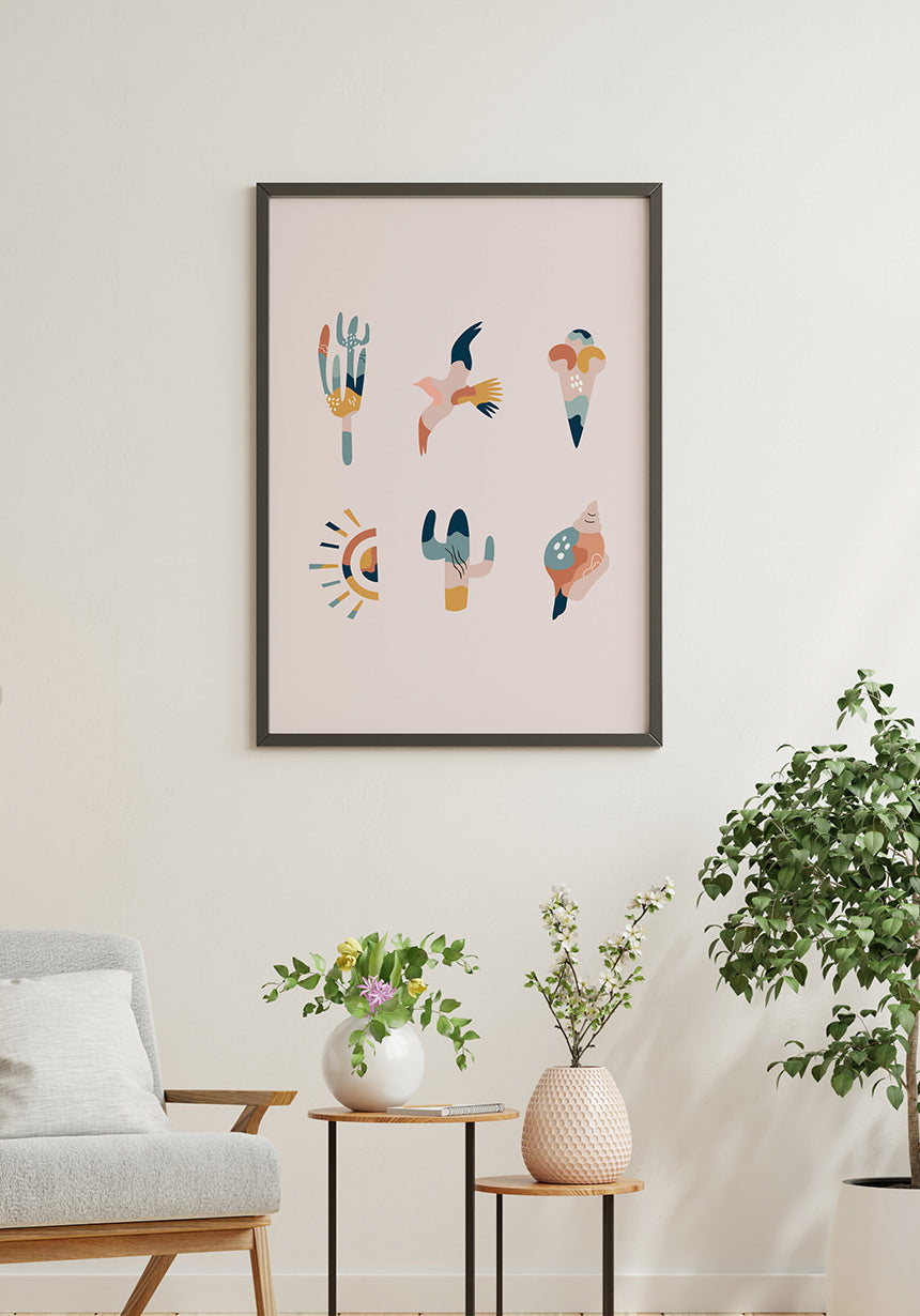 Illustrations Poster Boho Collection Summer Vibes in Wooden Frame