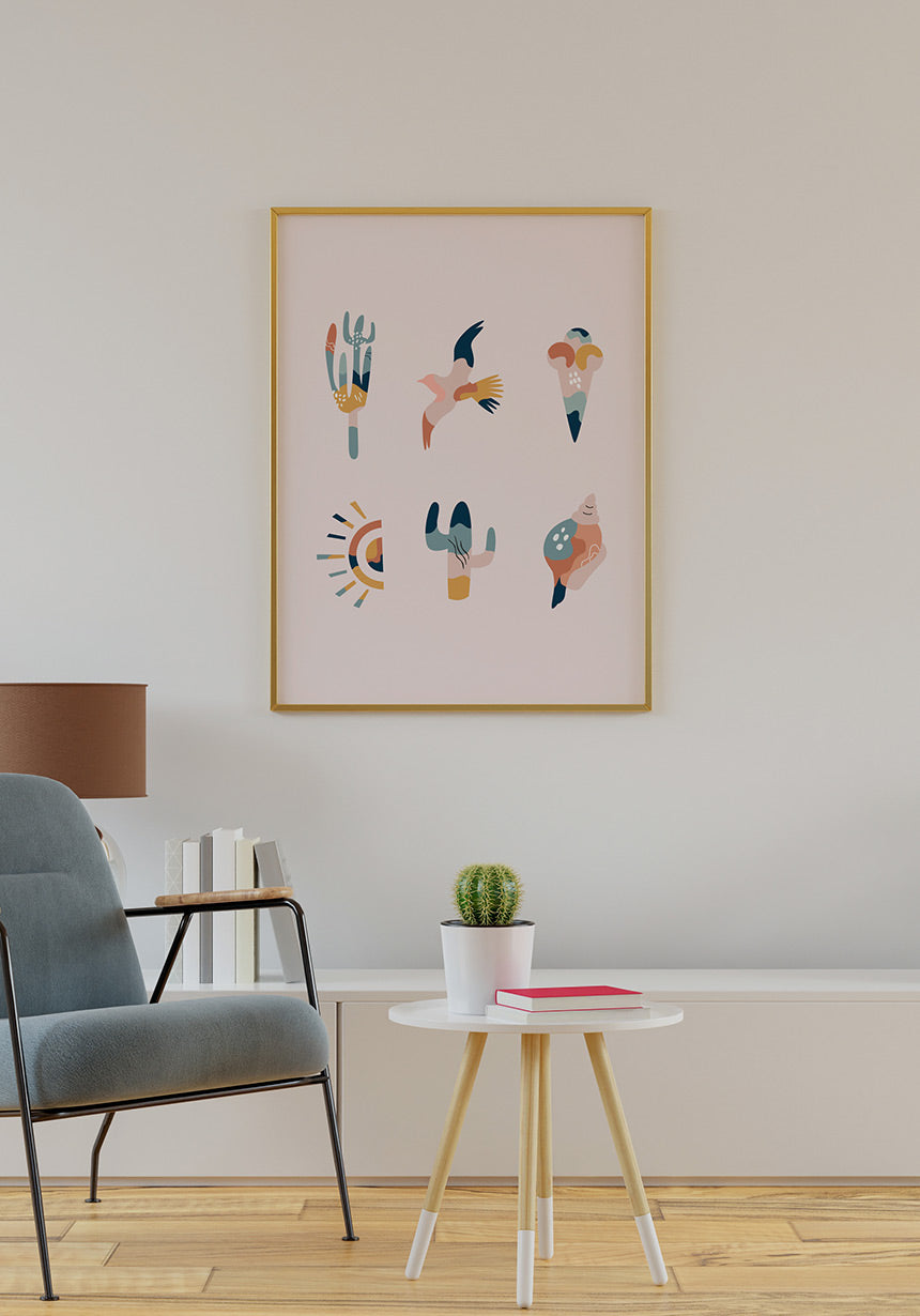 Illustrations Poster Boho Collection Summer Vibes in Wooden Frame