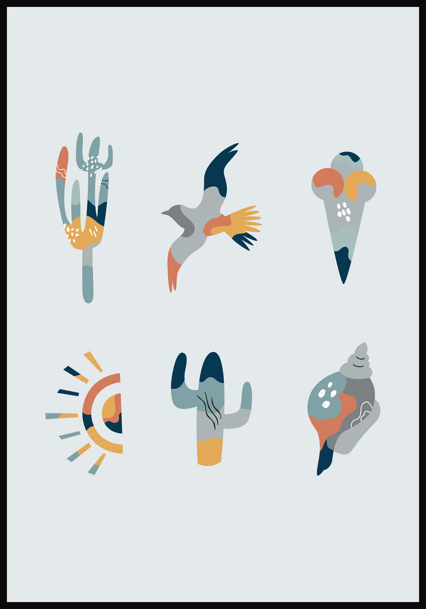 Illustrations Poster Boho Collection Summer Vibes Grey Blue