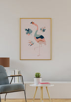 Illustration Poster Boho Flamingo in golden frame