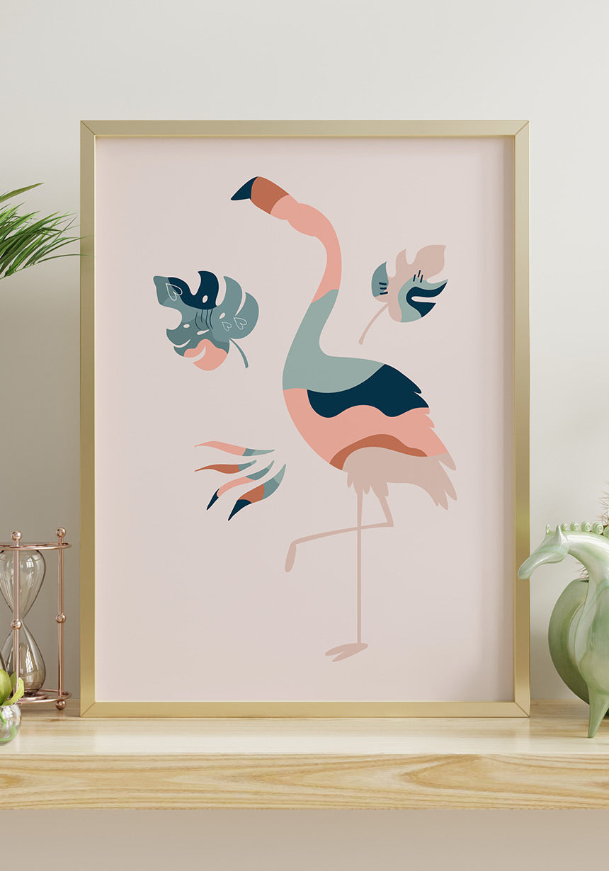 Illustration Poster Boho Flamingo on Sideboard