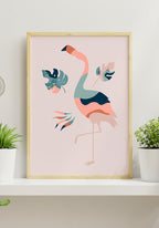 Illustration Poster Boho Flamingo in wooden frame