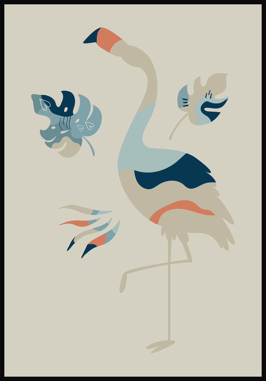 illustration poster Boho Flamingo olive green