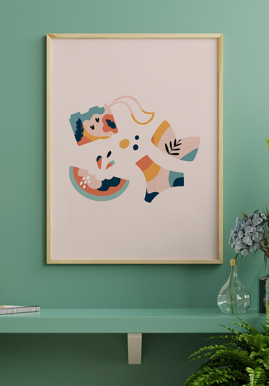 Illustrated Boho Poster Beach Summer Day in front of green wall