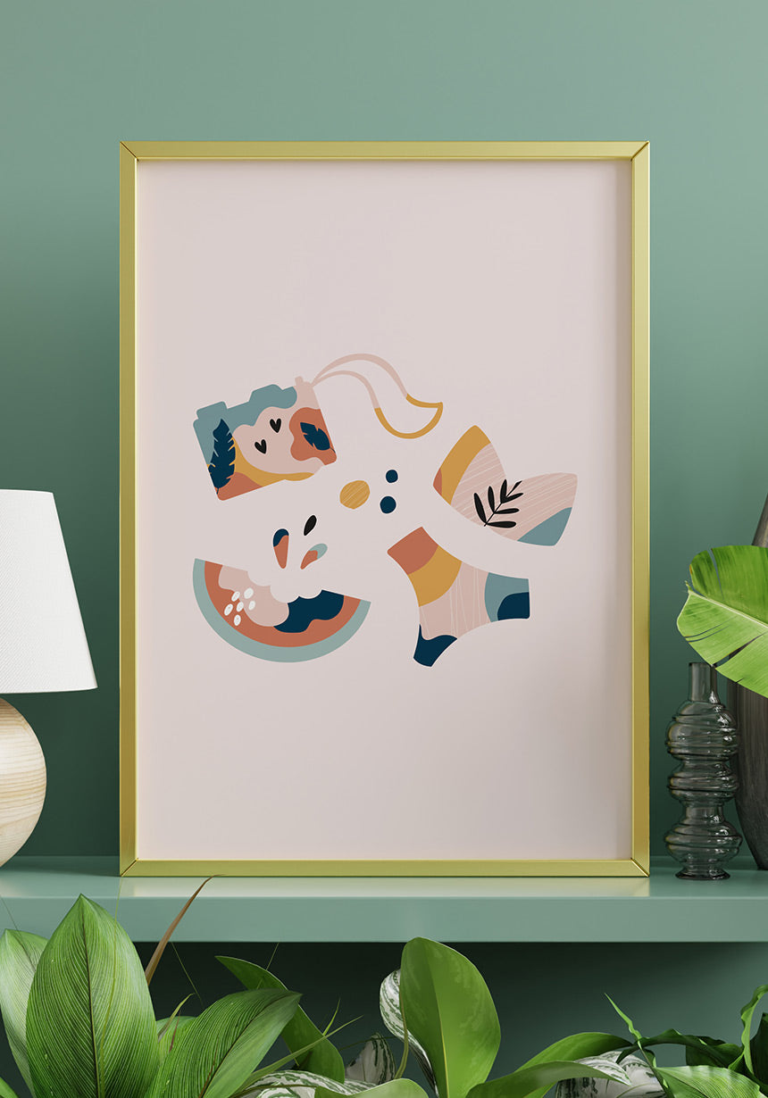 Illustrated Boho Poster Beach Summer Day on the sideboard