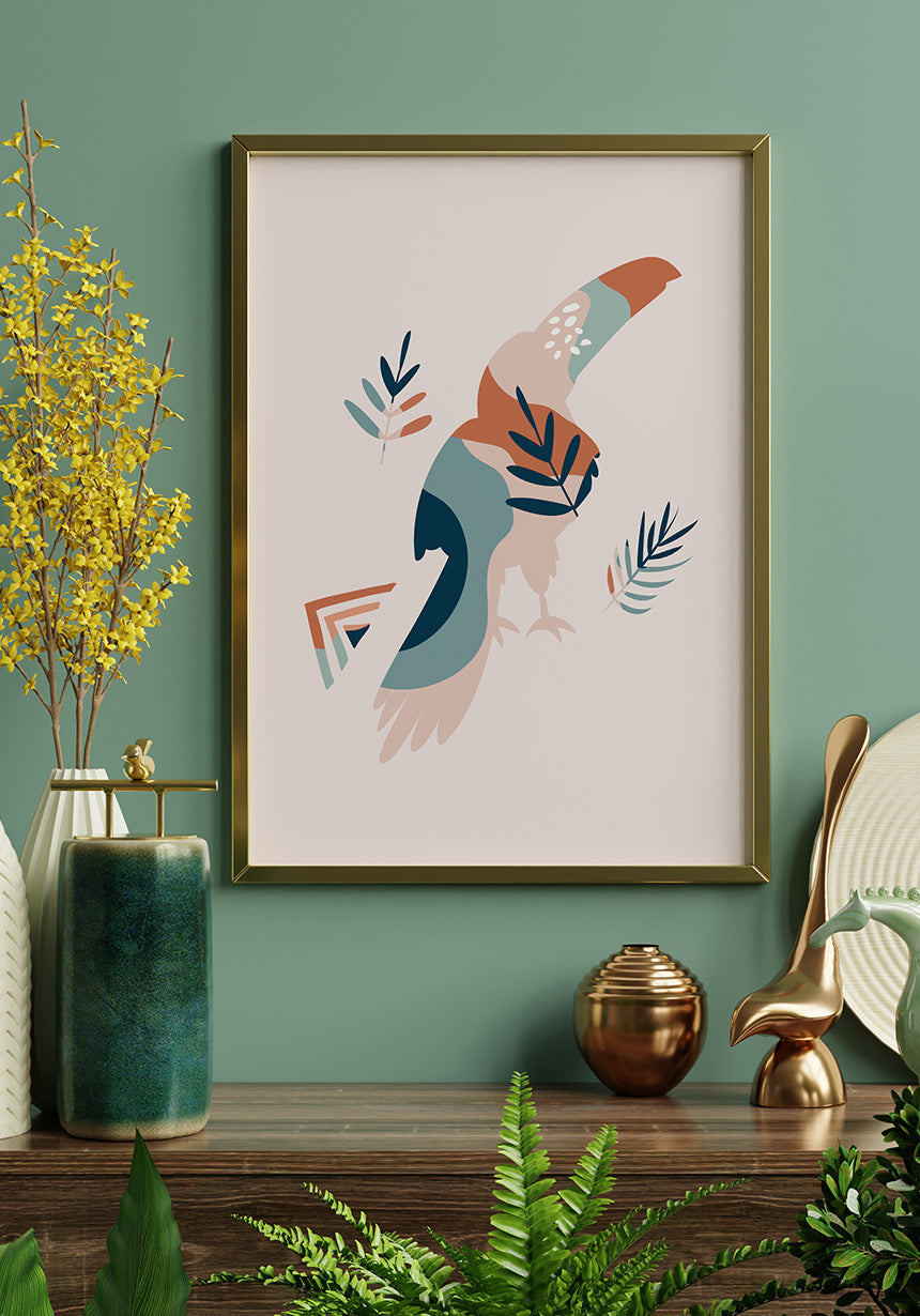 Illustrated Boho Poster Tukan Bird in the Living Room