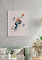 Illustrated Boho Poster Tukan Bird in the living room on gray wall