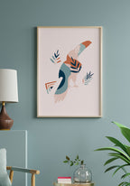 Illustrated Boho Poster Tukan Bird on light blue wall