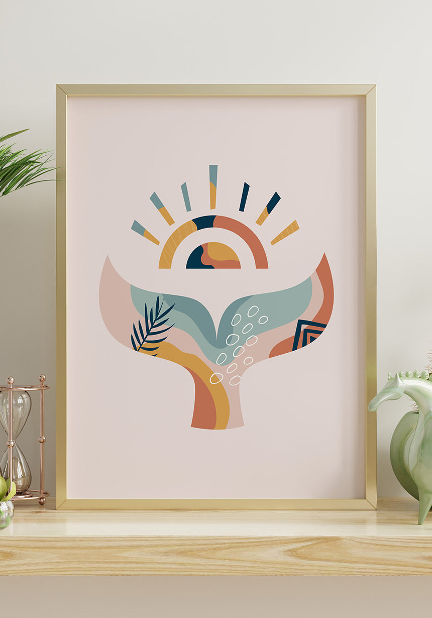 Illustration Poster Boho Walflosse in wooden frame