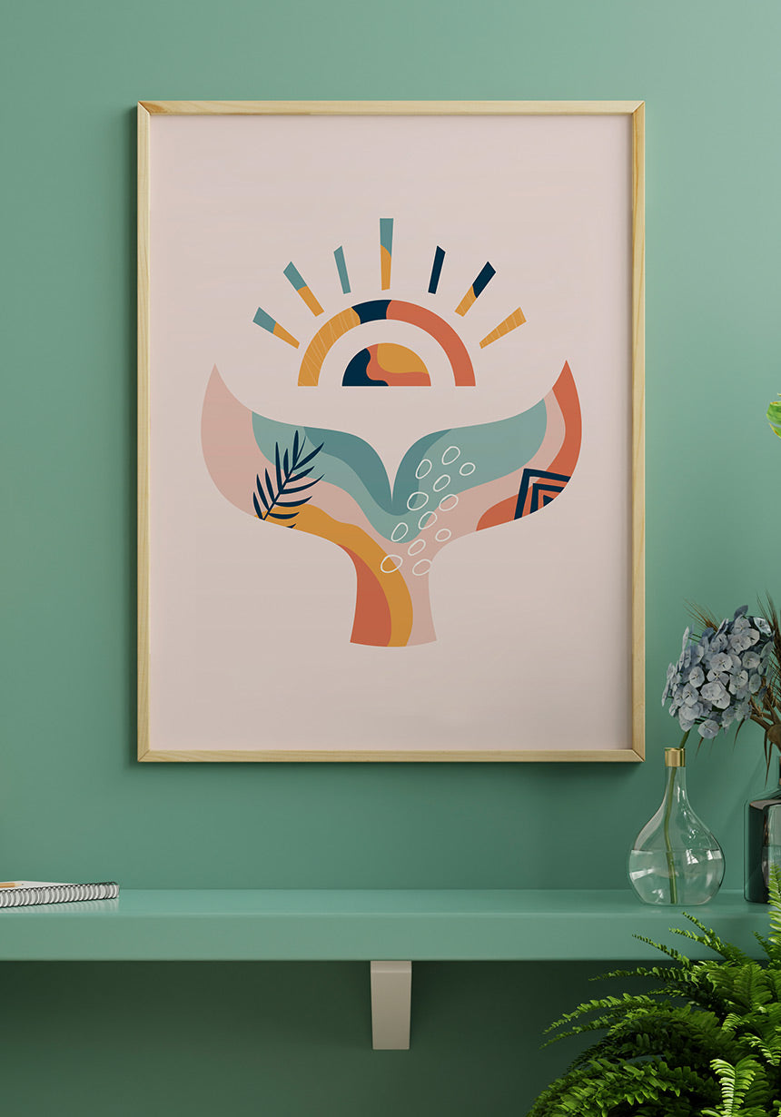 Illustration Poster Boho Walflosse on green wall