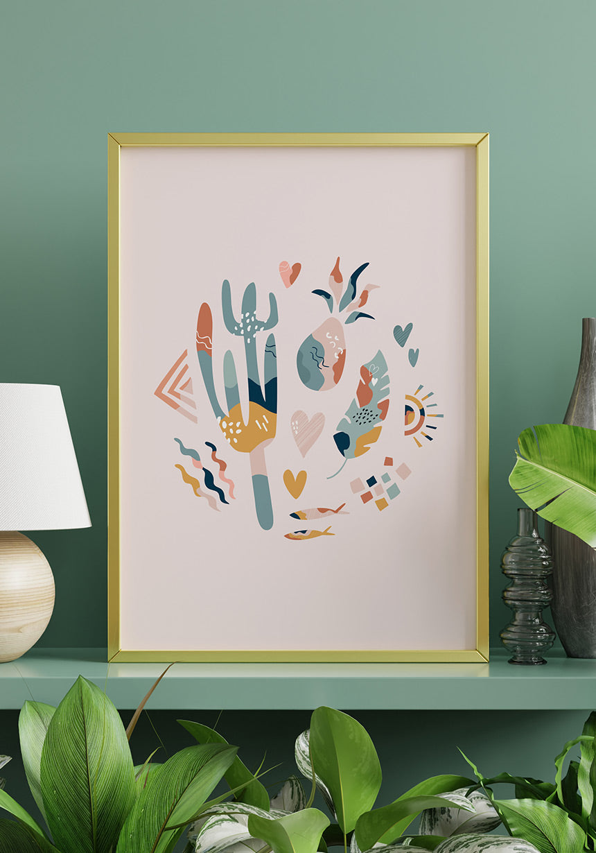 Illustration Poster Boho Kaktus Crew on green wall