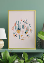Illustration Poster Boho Kaktus Crew on green wall