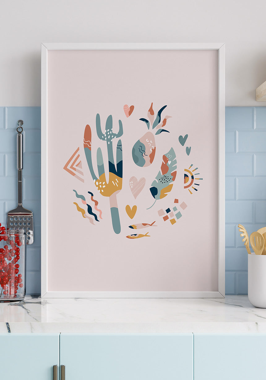 Illustration Poster Boho Kaktus Crew in the kitchen