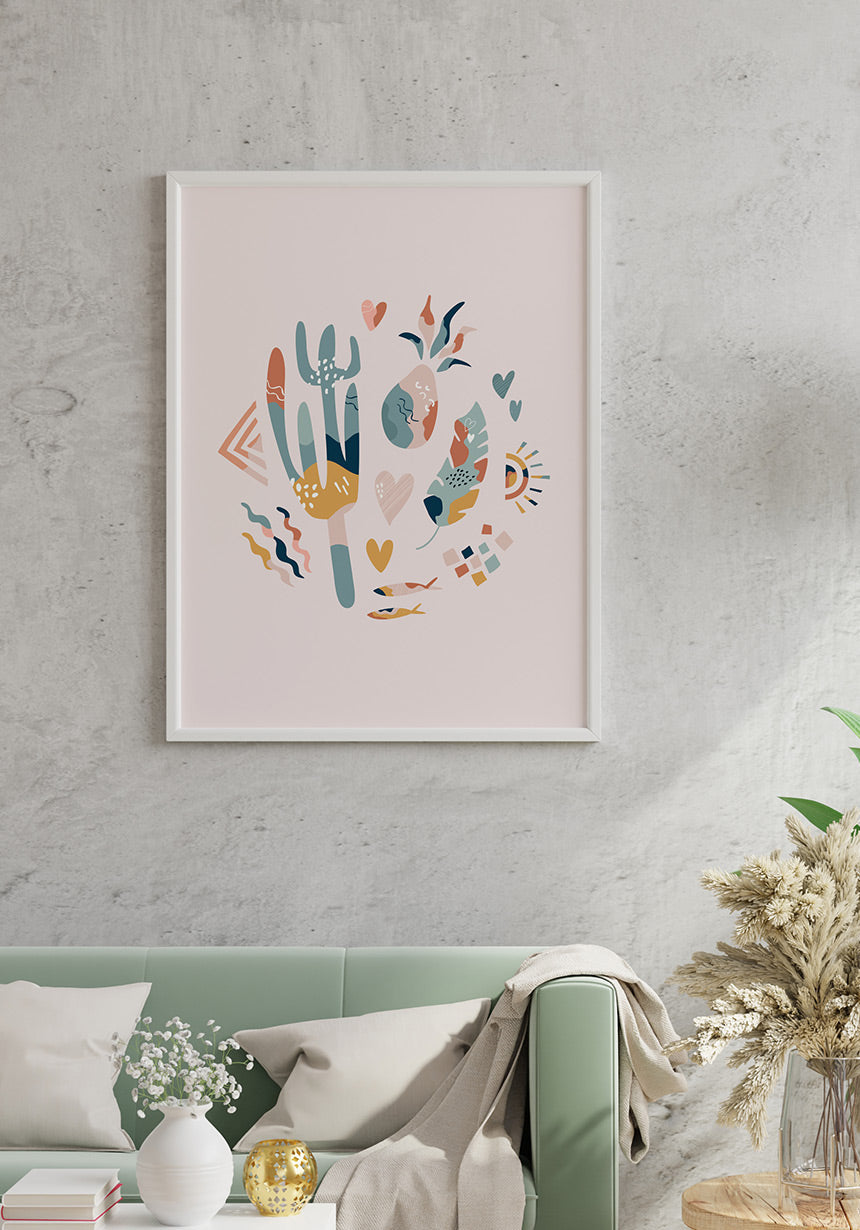 Illustration Poster Boho Kaktus Crew in the living room