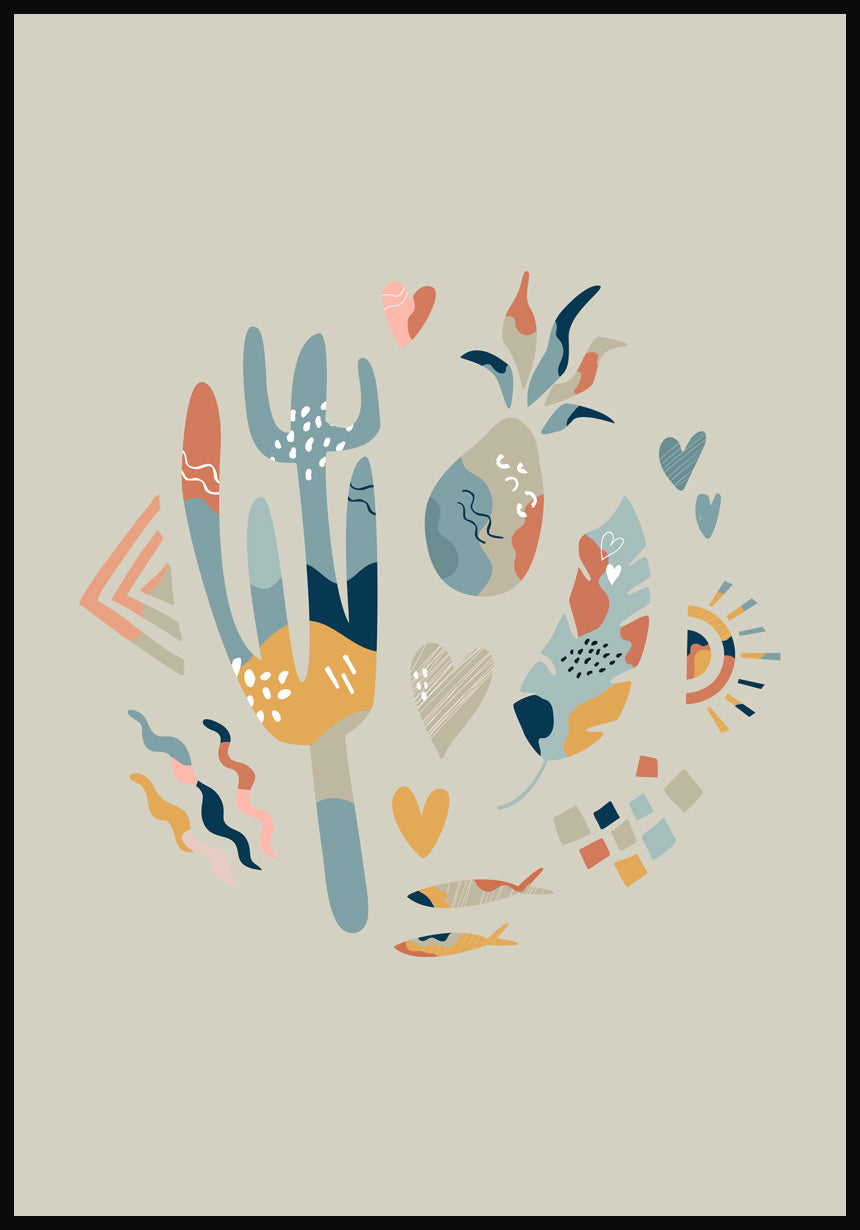 Illustration Poster Boho Kaktus Crew olive green