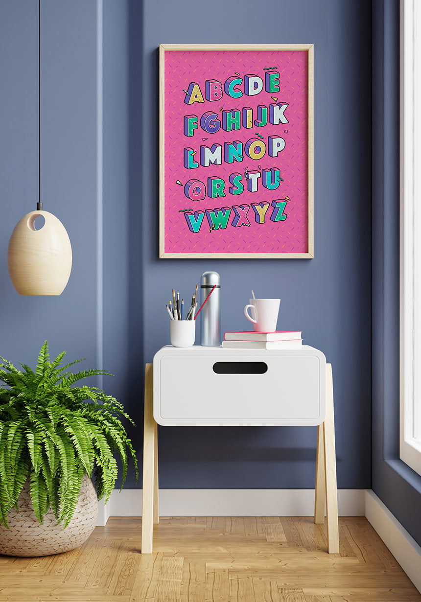 Poster Illustration ABC in front of blue wall