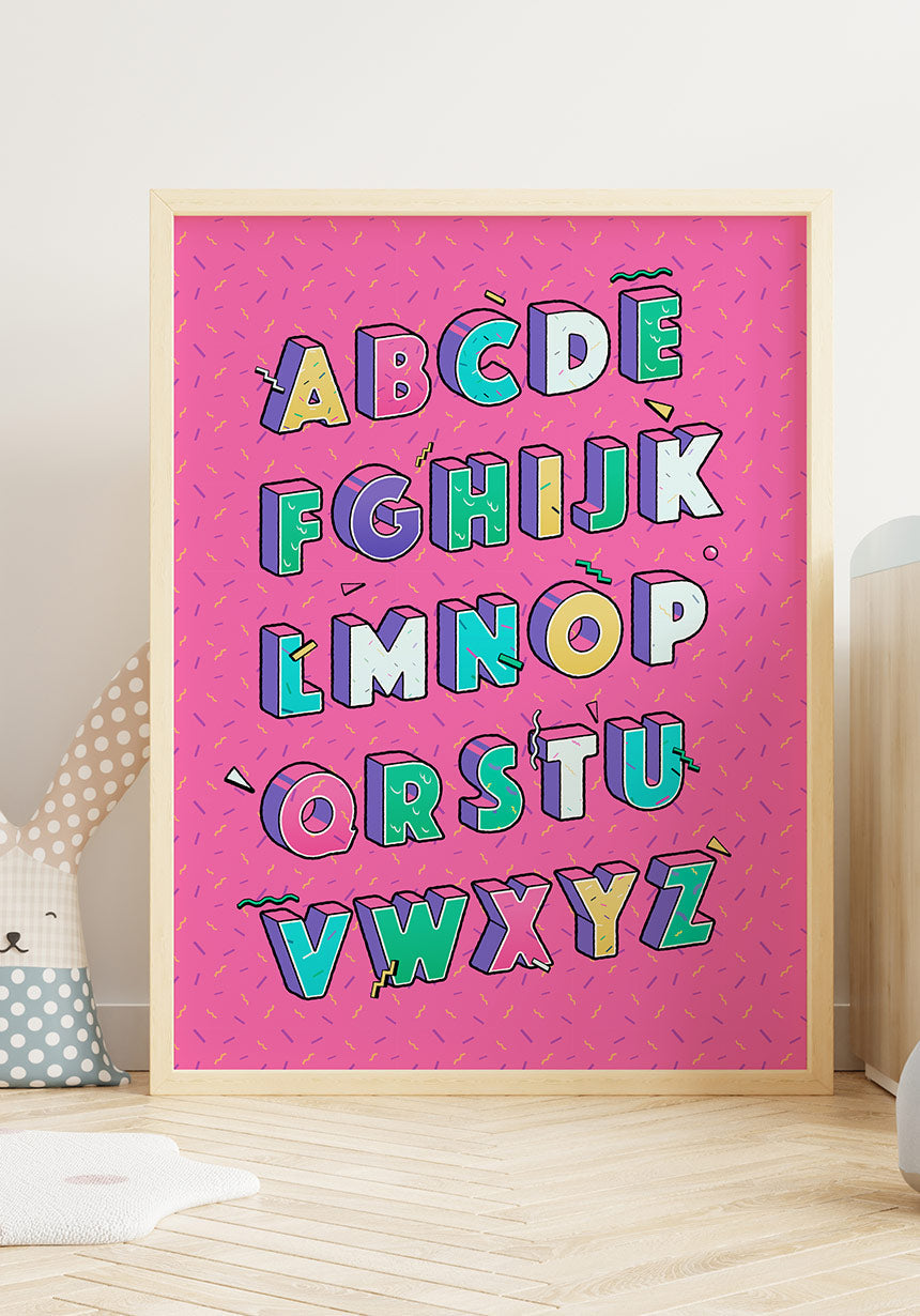 Poster Illustration ABC in wooden frame
