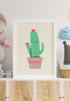 illustration poster cheerful cactus in white frame