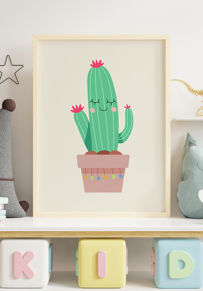 illustration poster cheerful cactus in the children's room