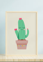 illustration poster cheerful cactus against light blue background