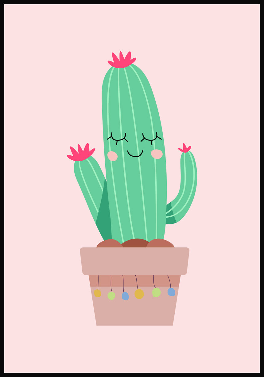 illustration poster cheerful cactus pink background