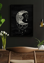Illustration Poster Moon on black background in black frame