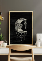 Illustration Poster Moon on black background at the study