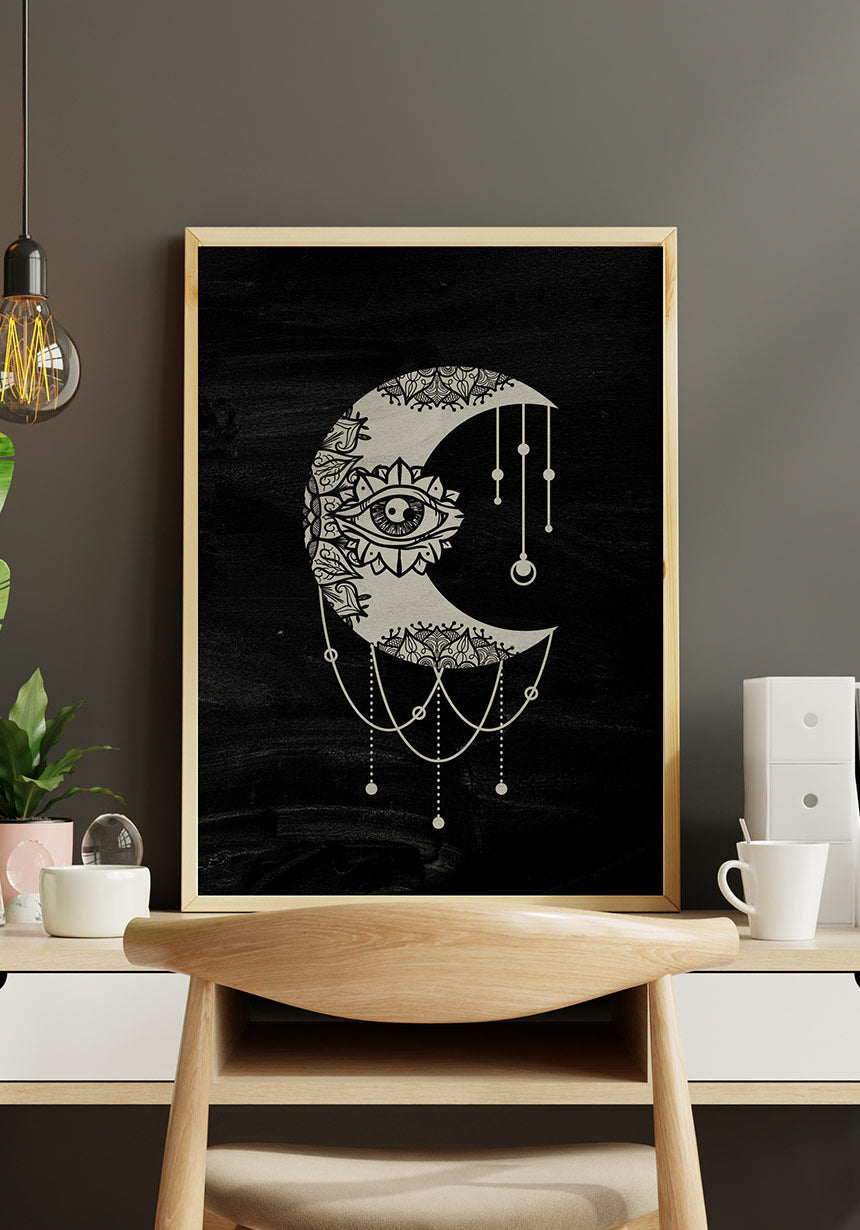 Illustration Poster Moon on black background at the study