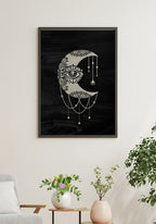 Illustration Poster Moon on black background on white wall