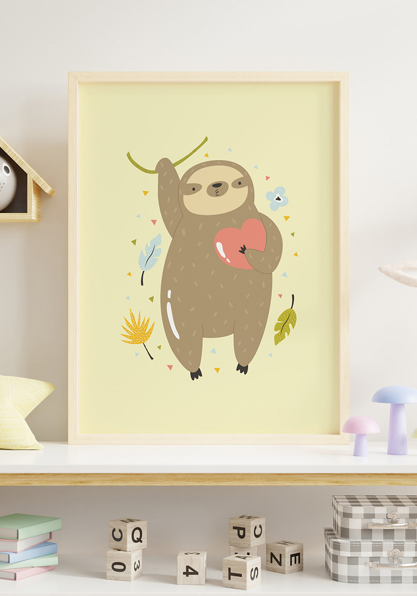 Illustration Poster Sloth with Heart