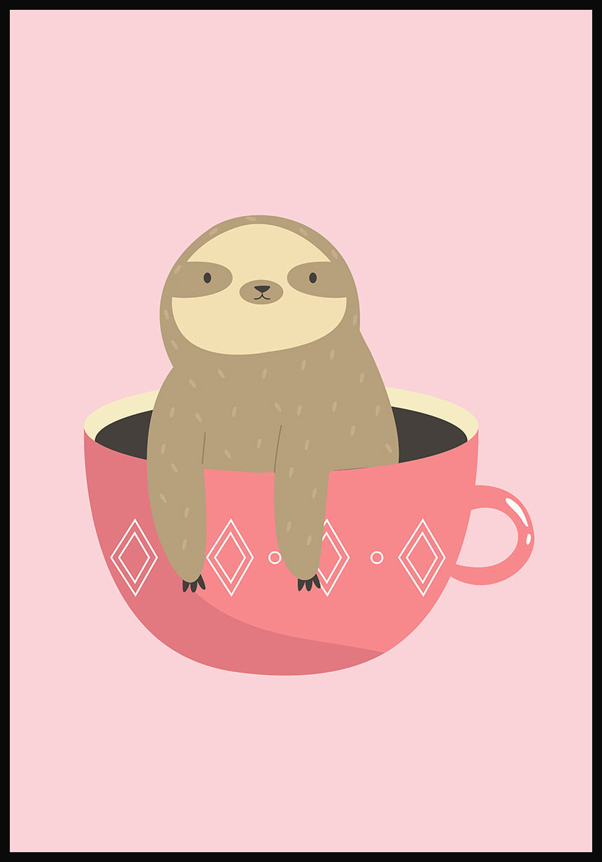 Illustration Poster Kinder Faultier in Tasse