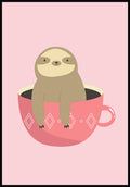 Illustration Poster Kinder Faultier in Tasse