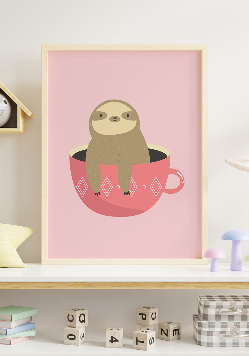 illustration poster children lazy in cup in front of white wall