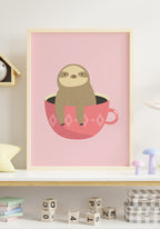 illustration poster children lazy in cup in front of white wall