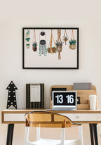 illustration poster plant baskets in wooden frame