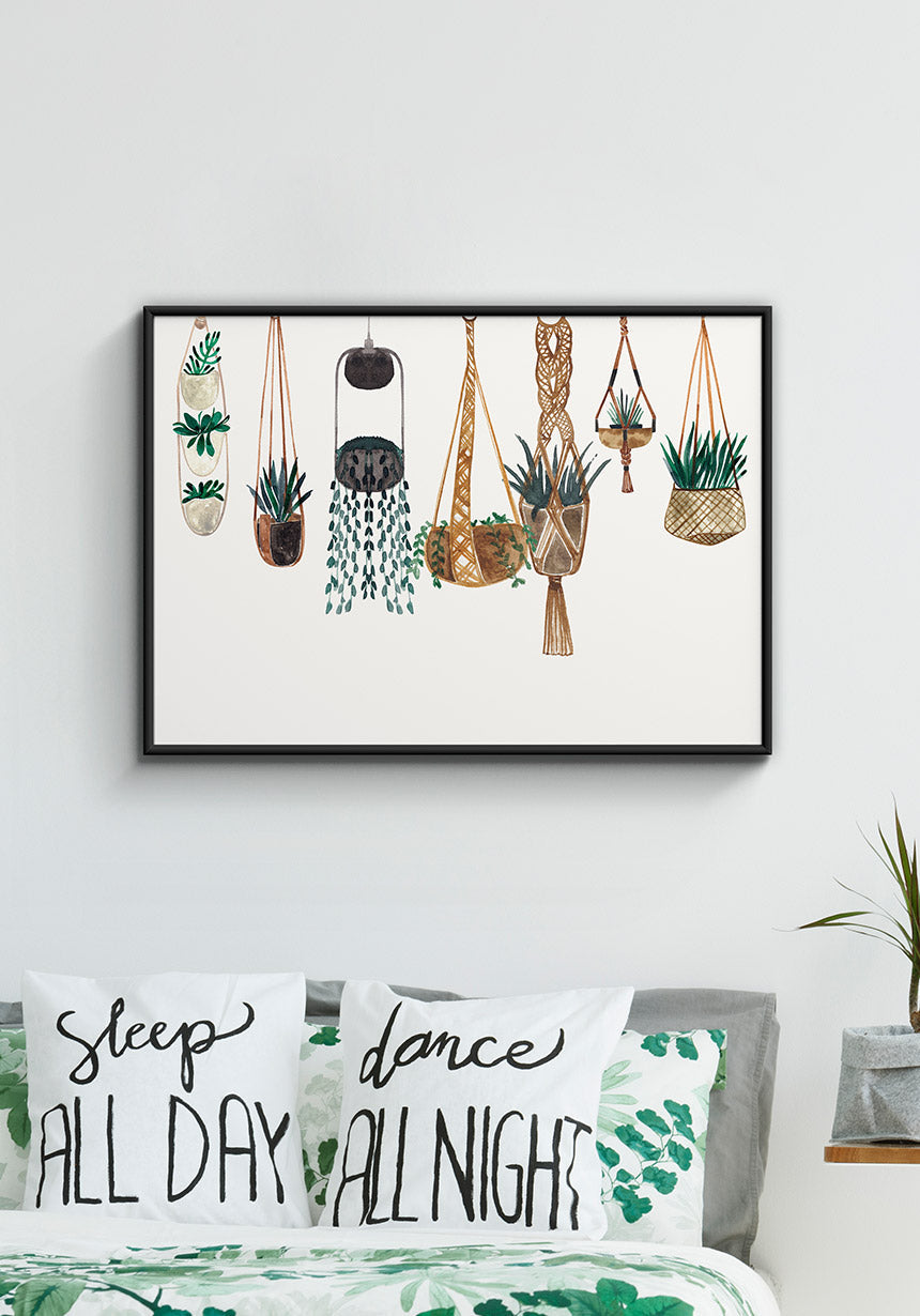 illustration poster plant baskets over bed