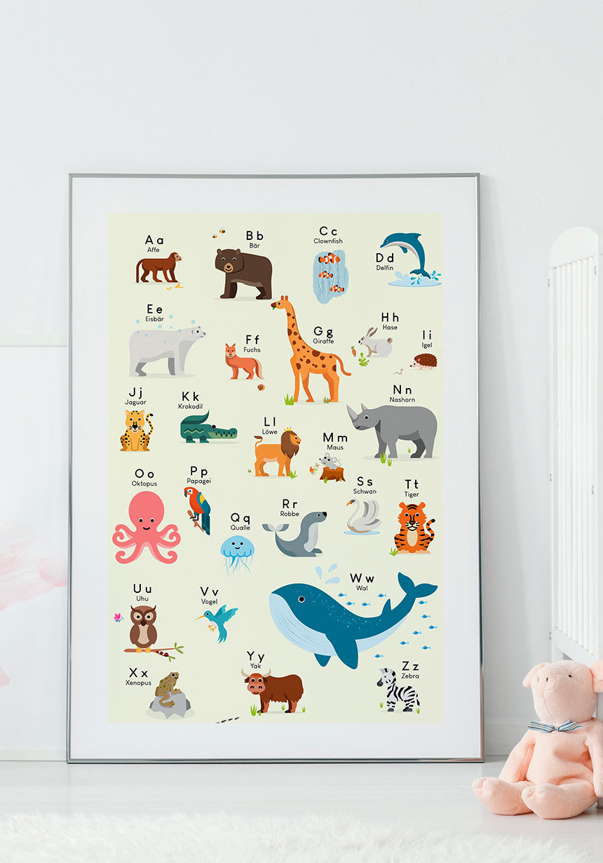 Kinderposter ABC learn with animals on wall