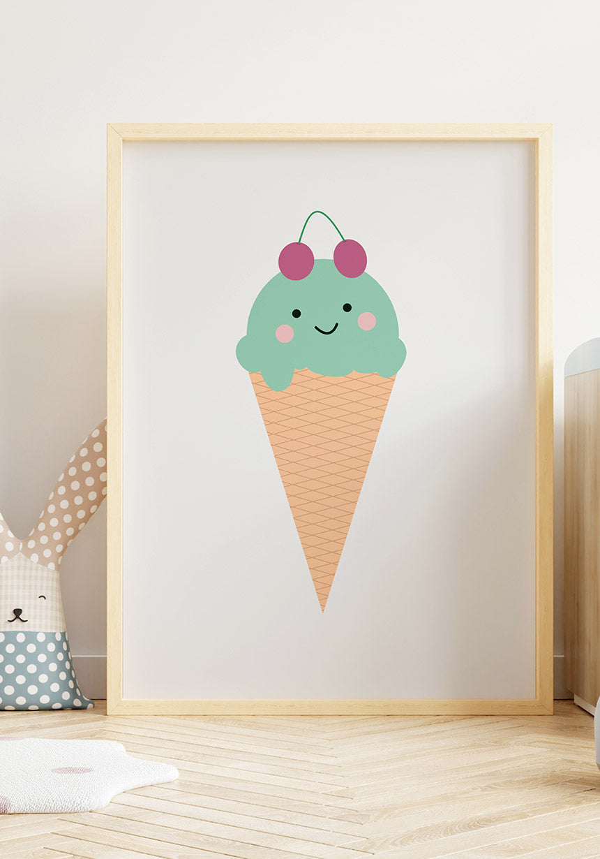 children's poster illustration ice cream with cherries on wall