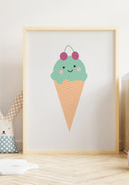 children's poster illustration ice cream with cherries on wall