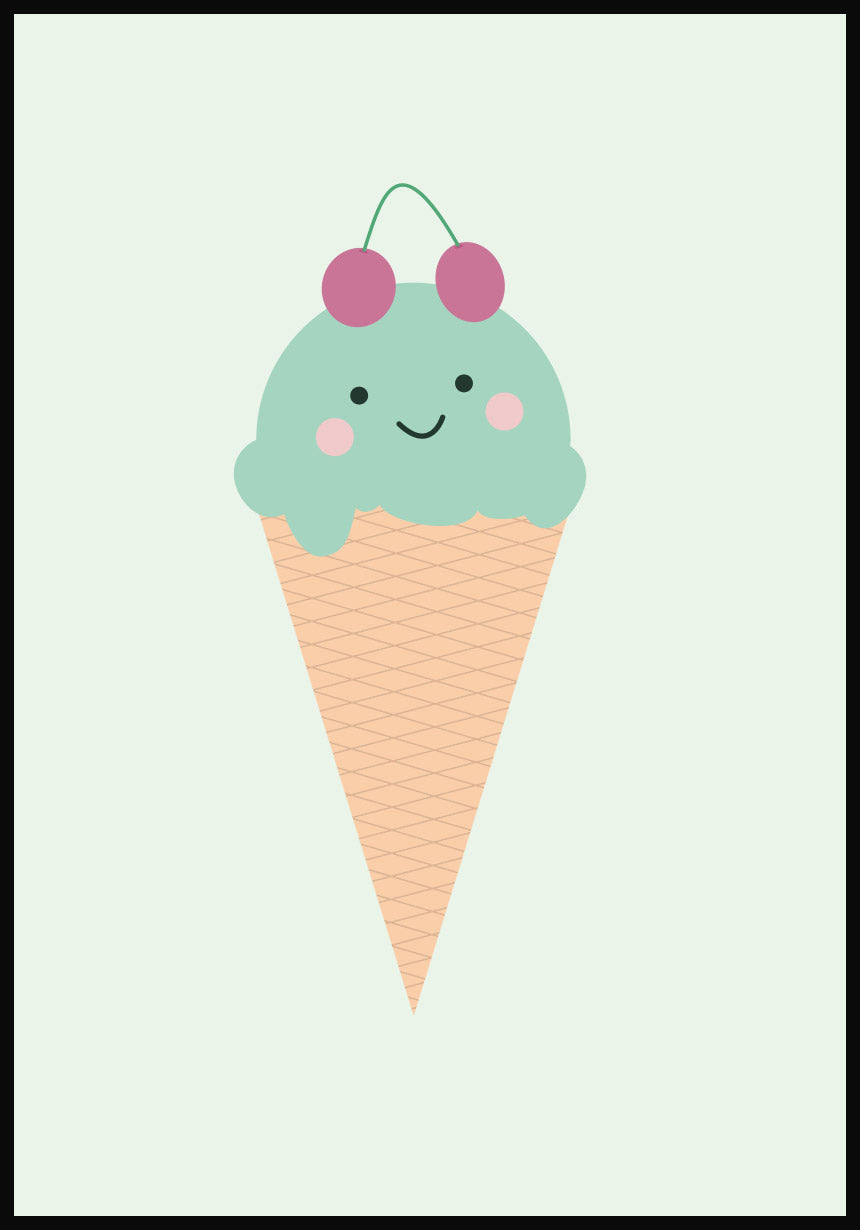 Children's Poster Illustration Ice with Cherry Green Background