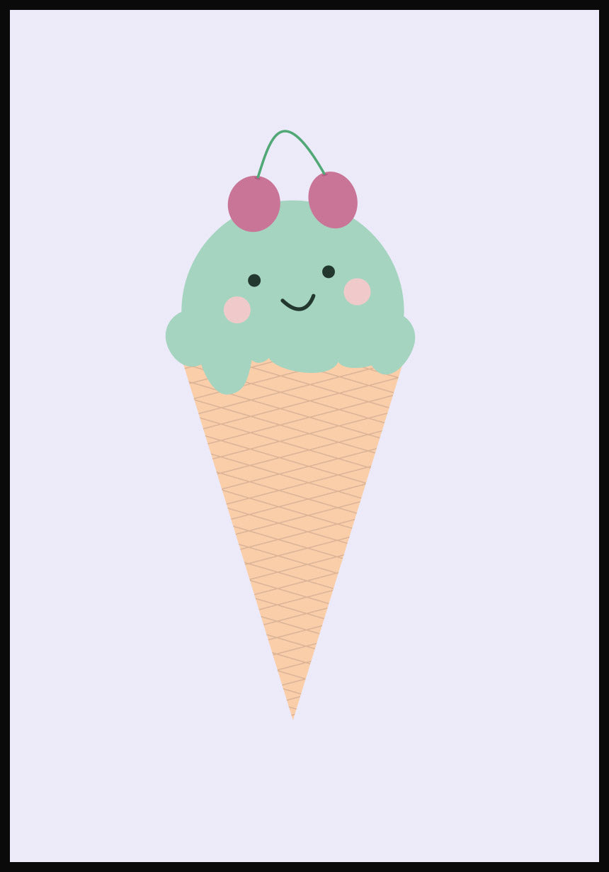children's poster illustration ice cream with cherry purple background