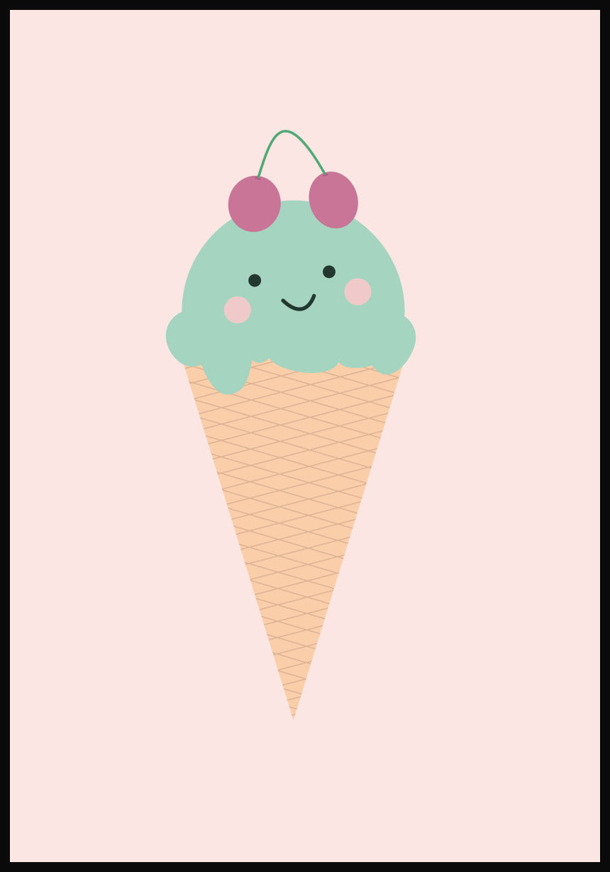 Children's Poster Illustration Ice with Cherry Pink Background